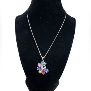 Swarovski Crystal Peacock Necklace Silver